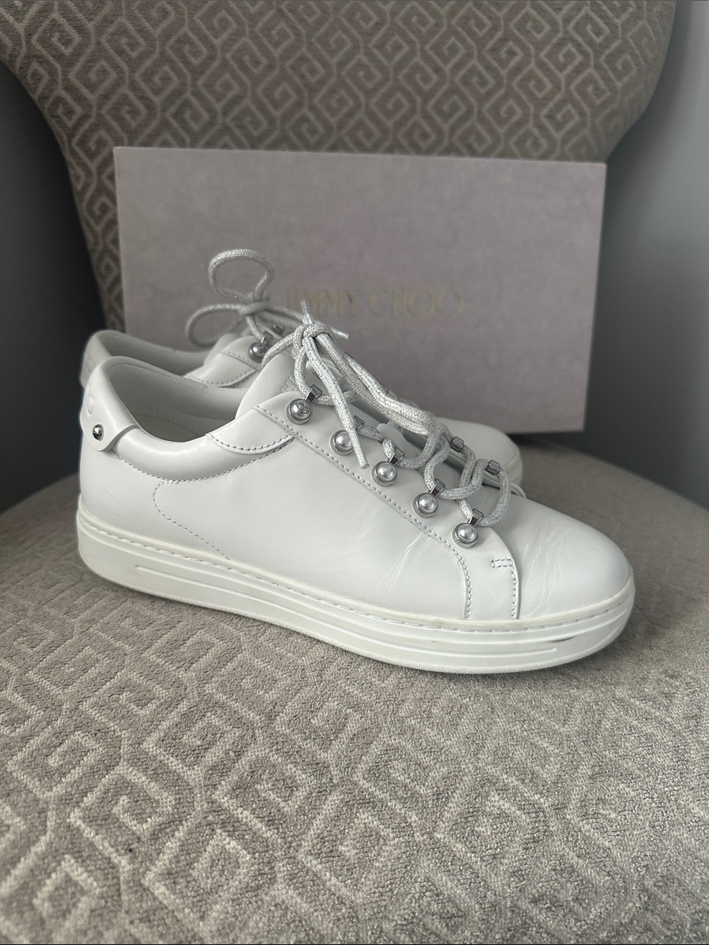 Jimmy Choo white leather sneakers 37.5 US 6.5